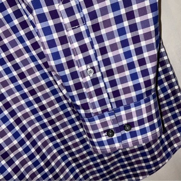 Men’s Jos. A. Bank Traveler Long Sleeve 100% Cotton Shirt Purple & Navy Plaid 2X - Picture 4 of 6